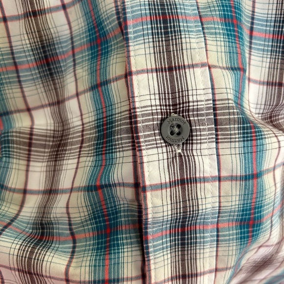 Marmot Shirt Men's Size M Blue White Red Plaid Button Down Short Sleeve - Picture 4 of 8